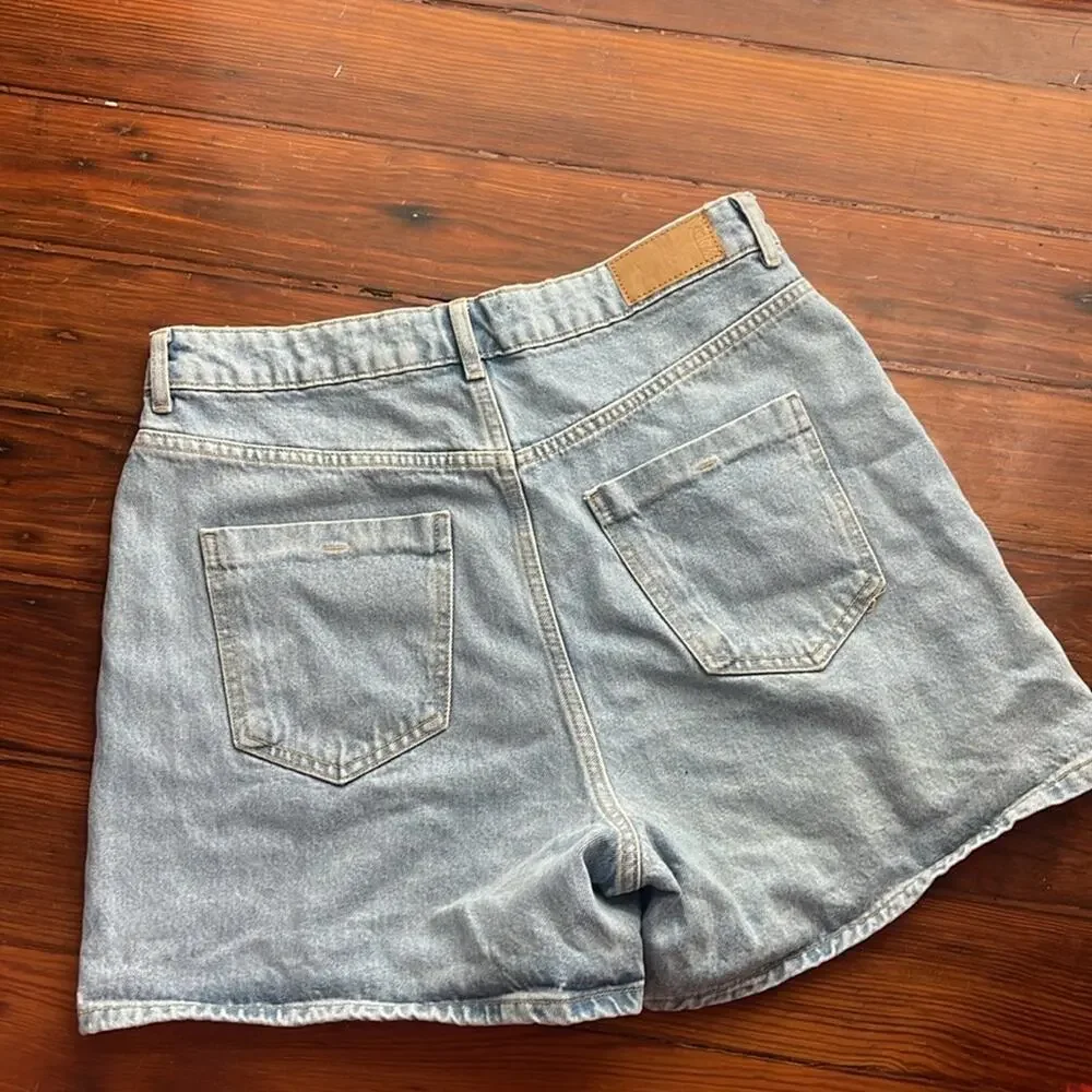 Zara long inseam hi rise button fly denim jean shorts sz 12